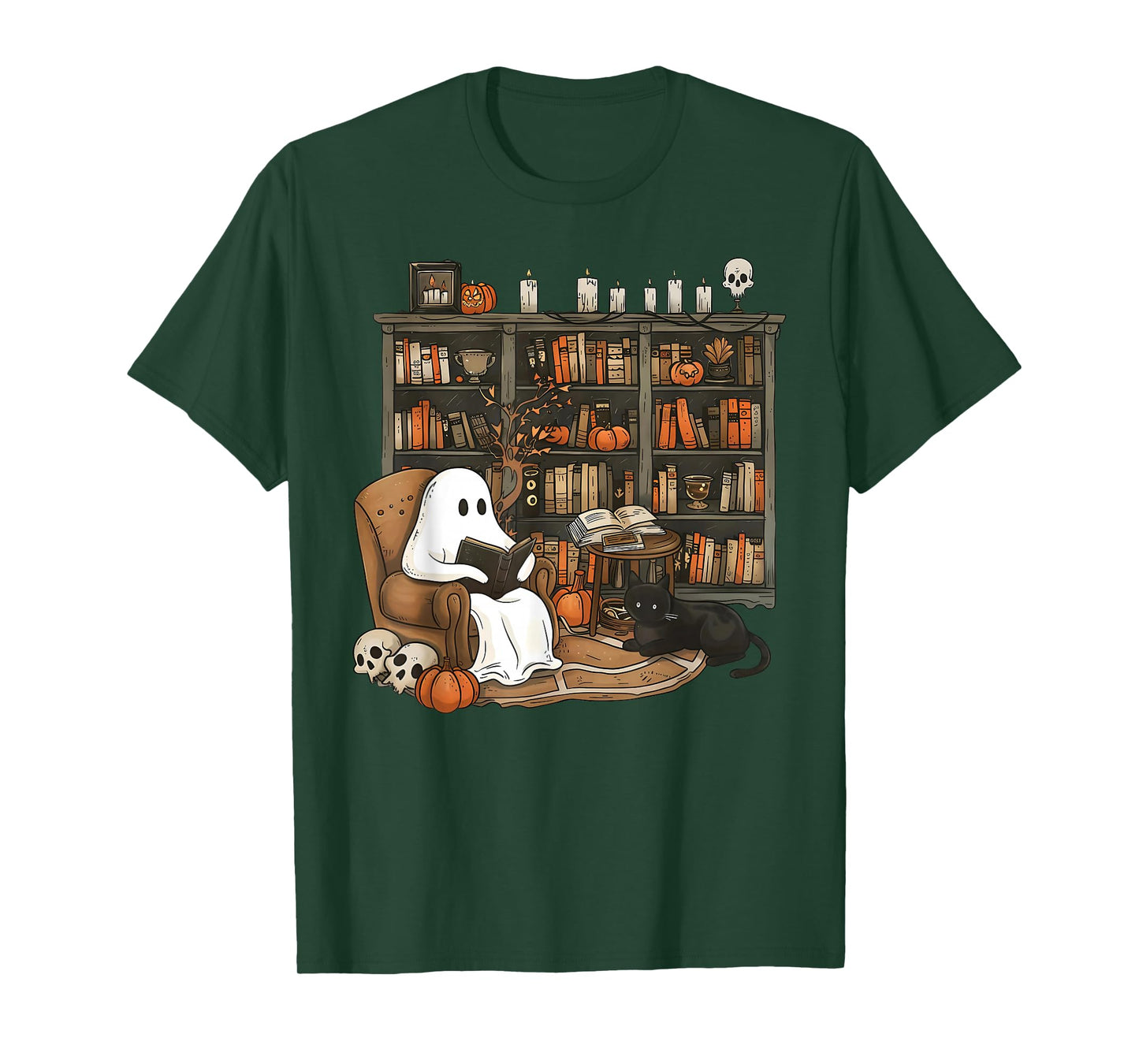 Funny Ghost Book Reading Books Lover Teacher Happy Halloween T-Shirt