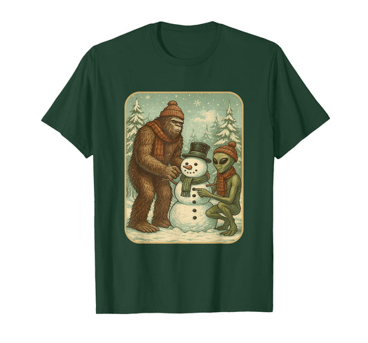 Winter Bigfoot Alien Snowman Christmas Men Boys Women T-Shirt