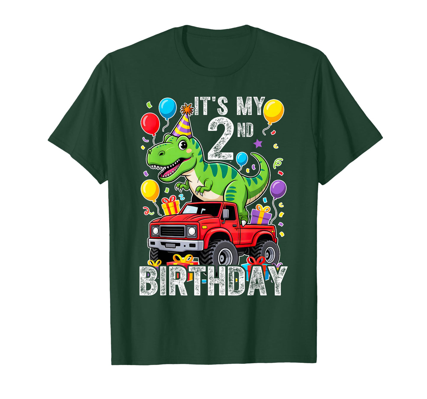 Two 2nd Birthday Dinosaur Monster Truck T-Shirt