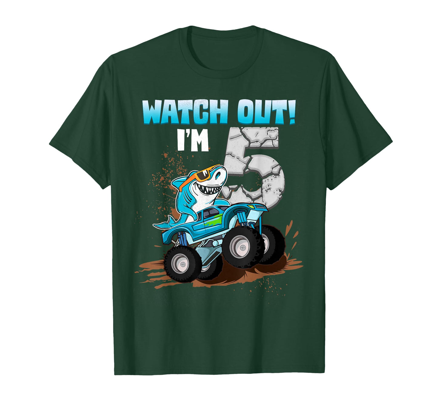 5 Years Old 5th Birthday Shark Boy Girl Monster Truck Gamer T-Shirt