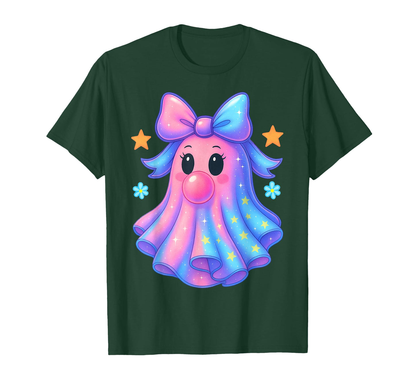 Ghost Bubblegum Coquette Coloful Bow Halloween Girls Women T-Shirt