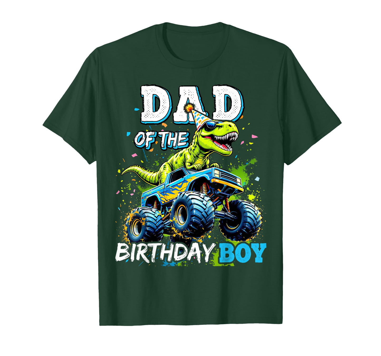 Dad of the Birthday Boy Monster Truck Dinosaur Party T Rex T-Shirt