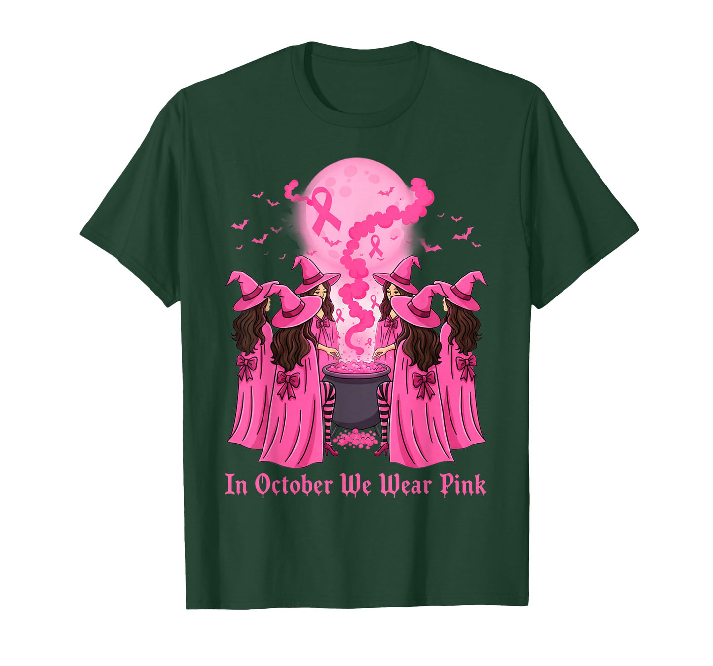 October We Wear Pink Witch Halloween Breast Cancer Awareness T-Shirt