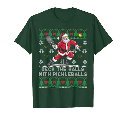 Funny DECK THE HALLS Ugly Christmas Sweater Pickleball Memes T-Shirt