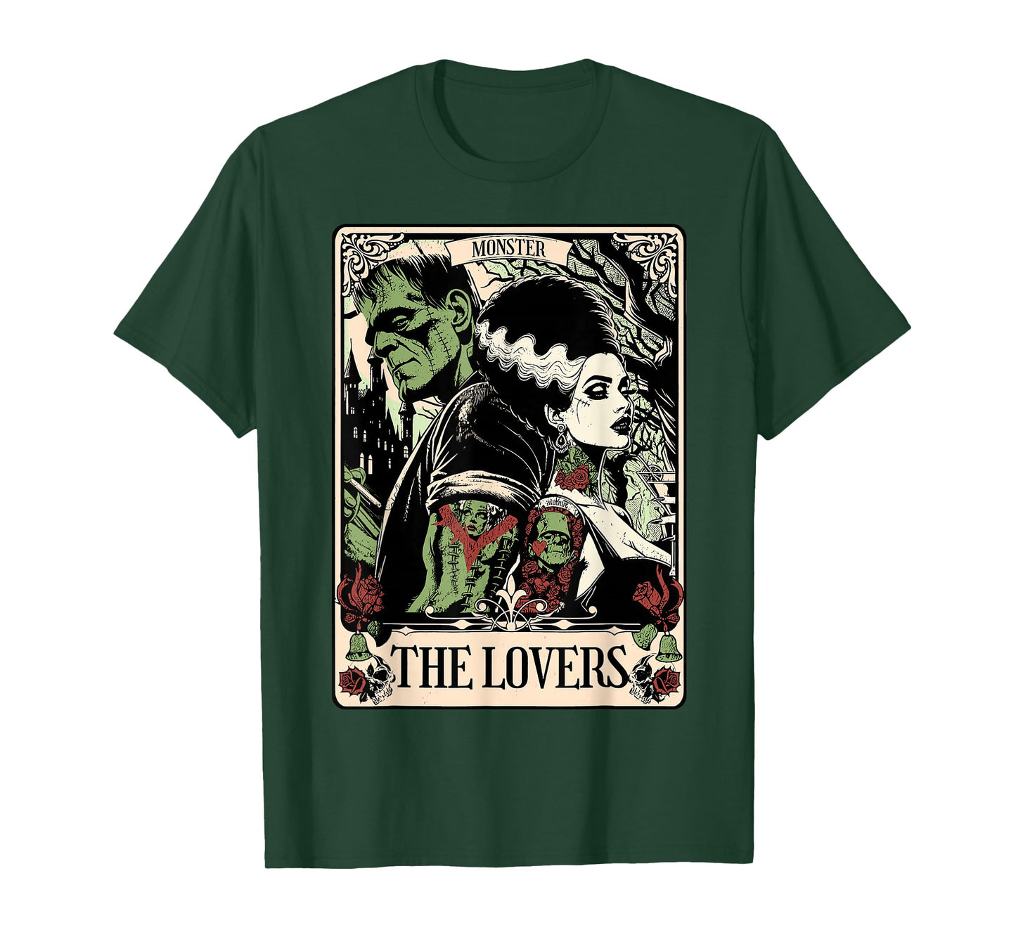 Halloween The Monster and Bride The Lovers Tarot Card T-Shirt