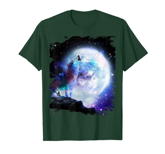 Cosmic Space Wolf Wolves Howling At Moon T-Shirt