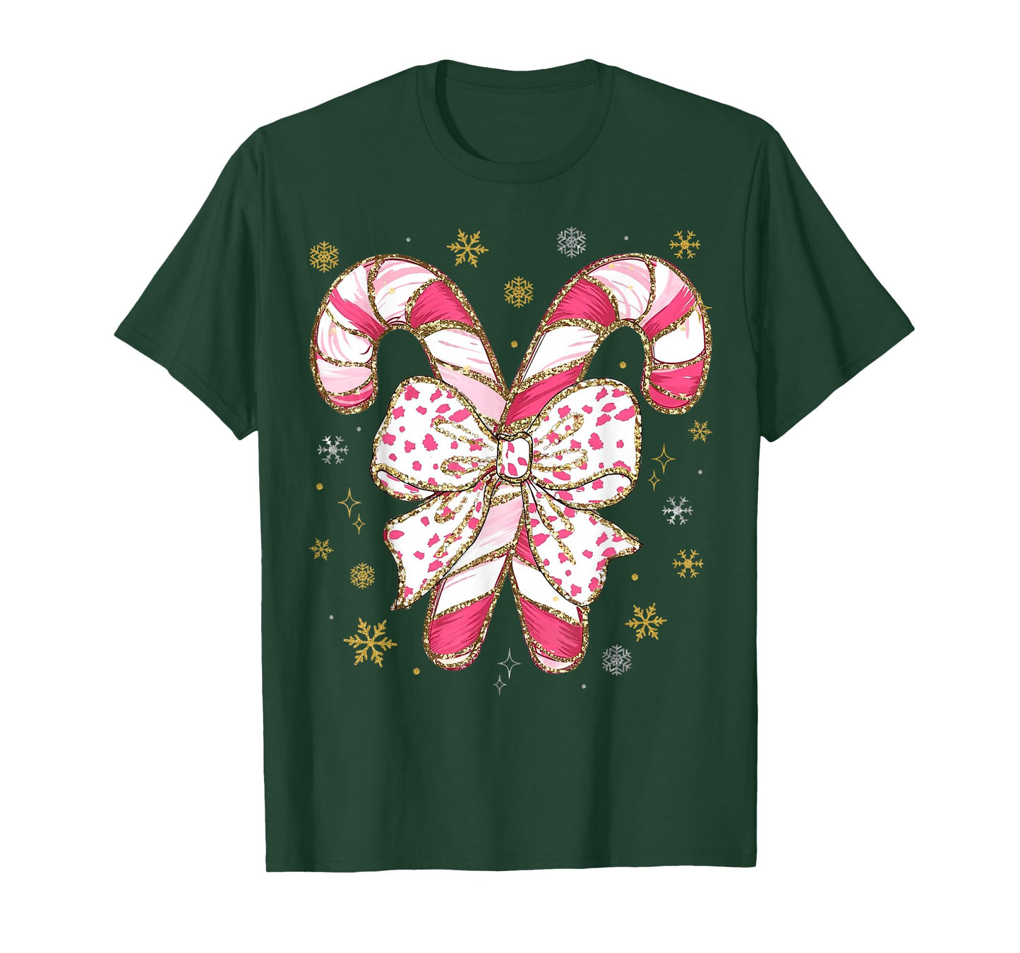 Cute Pink Coquette Bow Candy Cane Christmas Girls Women Kids T-Shirt