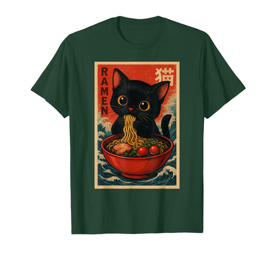 Kawaii Anime Cat Ramen Funny Graphic Tees Men Women Kids T-Shirt