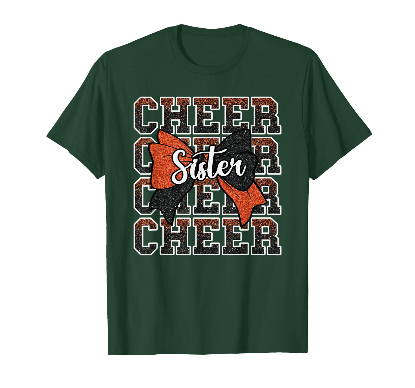 Cheer Sister Bow Sport Cheerleader Cheerleading Orange Black T-Shirt