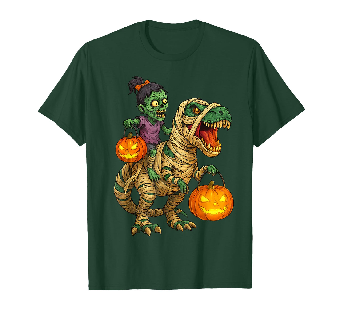 Zombie Girl Riding Mummy T Rex Halloween Kids Trick Or Treat T-Shirt