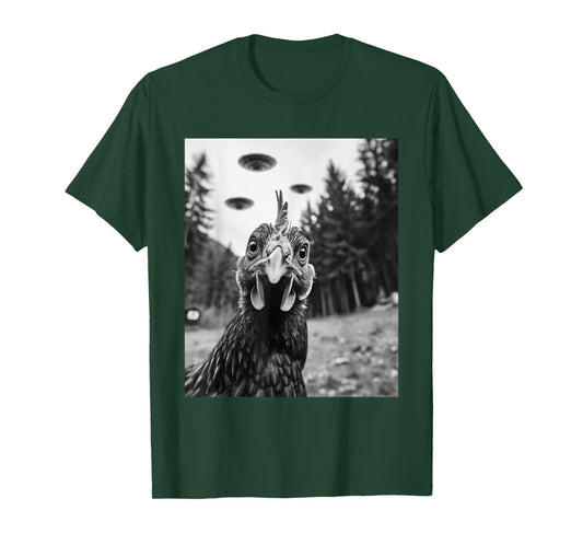 Selfie - Funny Alien Selfie Chicken UFO T-Shirt