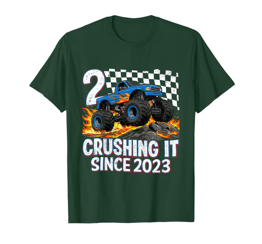 2nd Birthday Monster Truck 2 year Old Boys Party Born 2023 T-Shirt