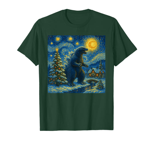 Kaiju Christmas Van Gogh Starry Night Japanese Monster T-Shirt