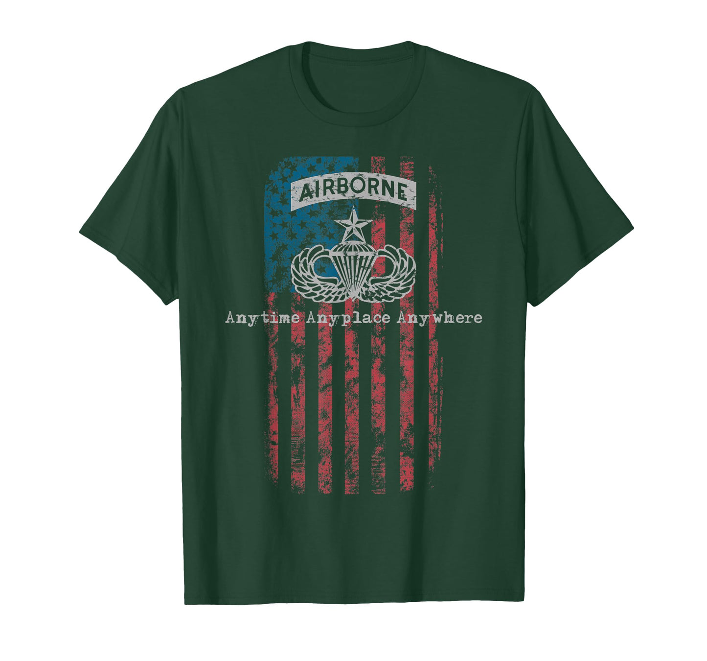 Gray Airborne Senior Parachutist Badge with Flag T-Shirt