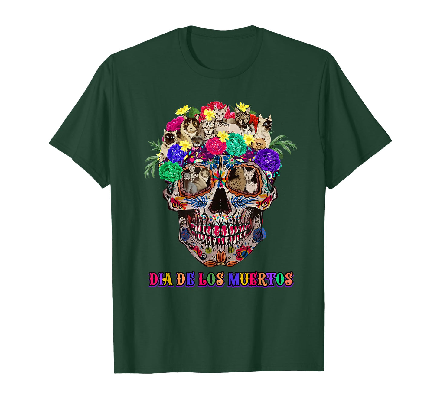 Dia De Los Muertos day of the-dead cat sugar skull T-Shirt