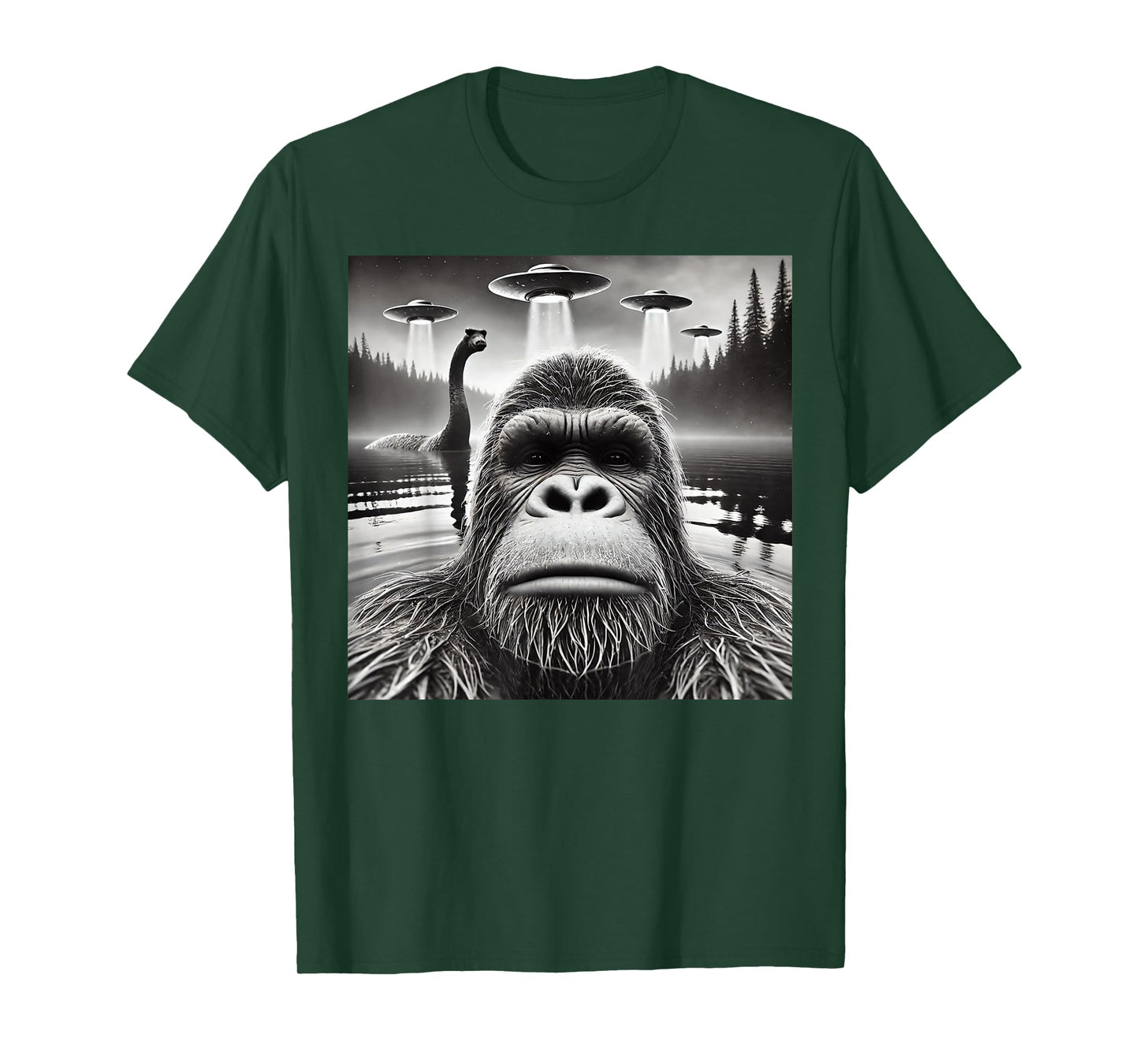Bigfoot Lock Ness Monster Alien UFO Funny Graphic T-Shirt
