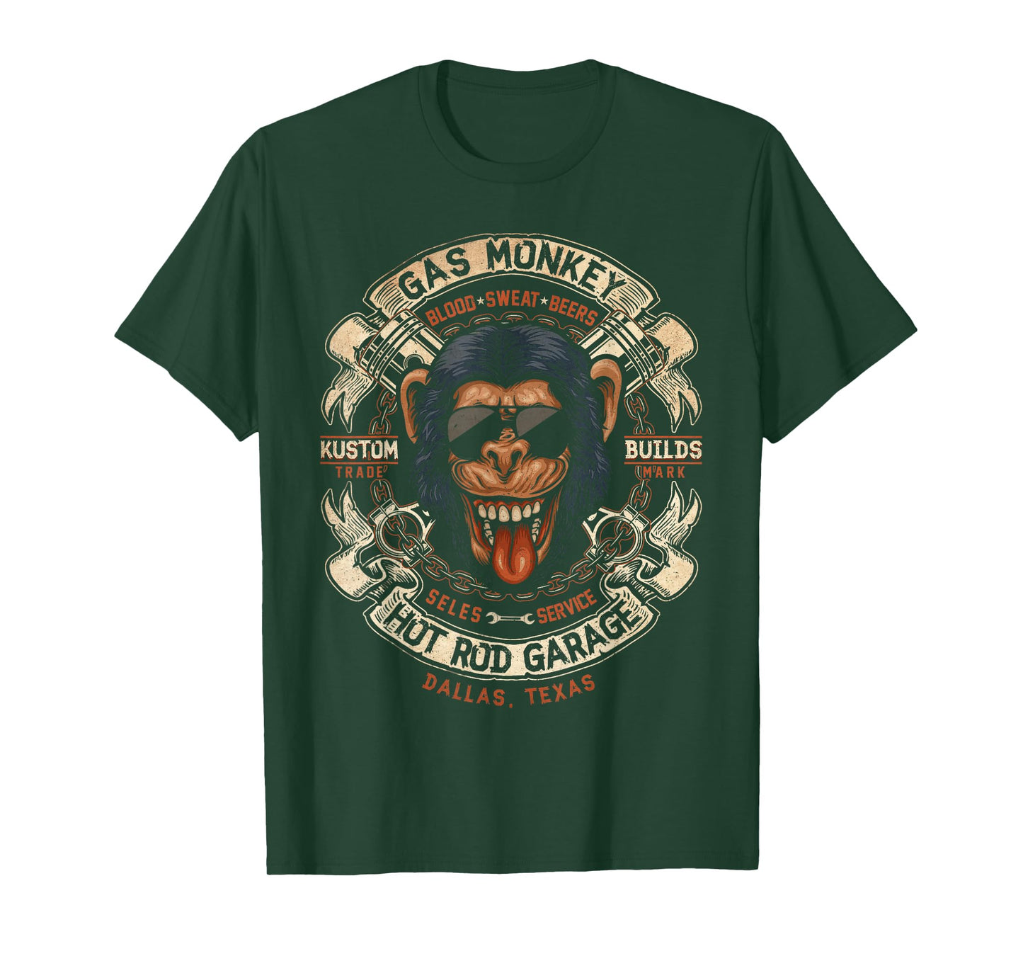 Monkey Gas Crossed Pistons Ribbon Logo T-Shirt Small