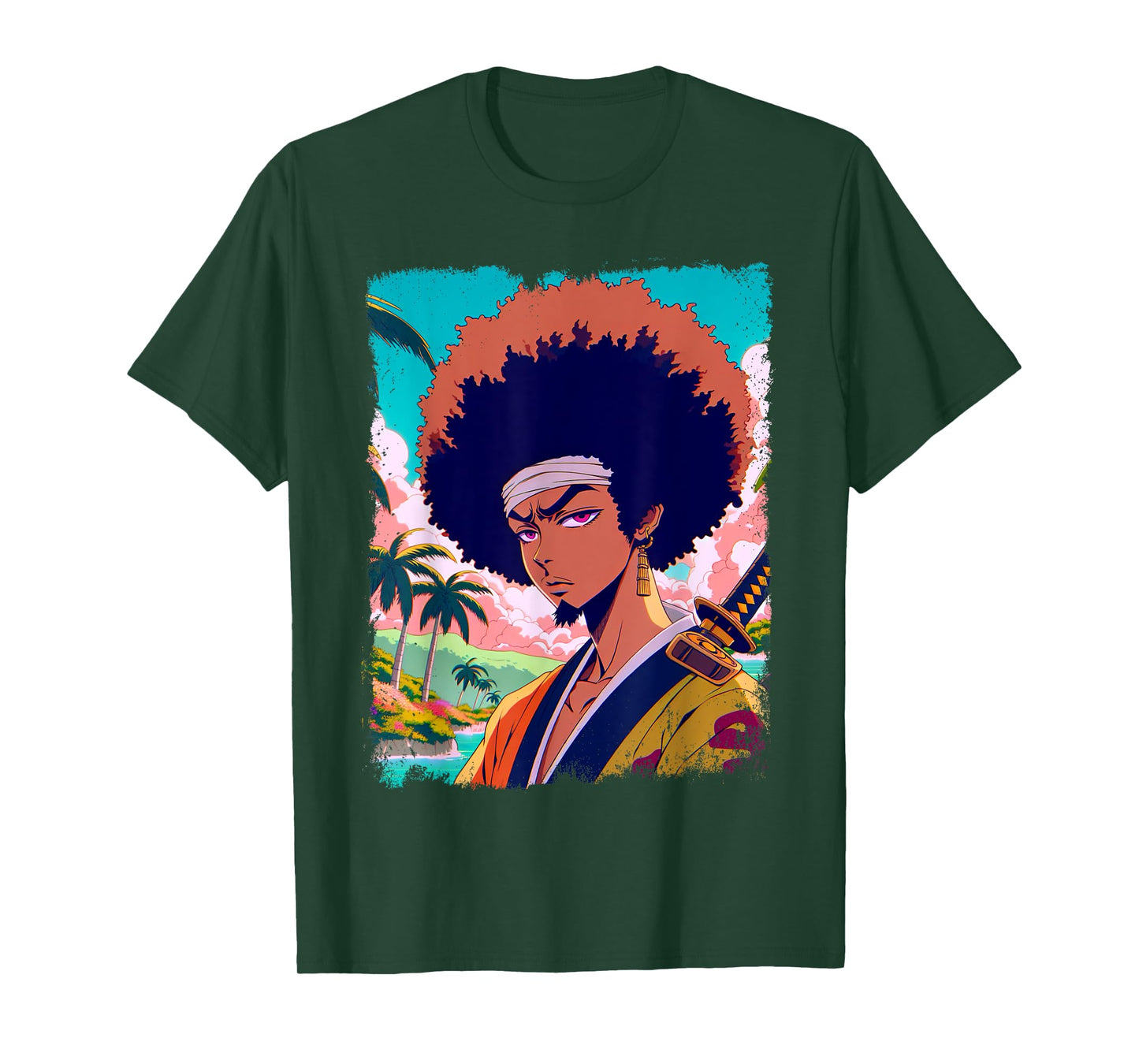 Afro-American Samurai Anime Manga Fighter Japanese Graphic T-Shirt
