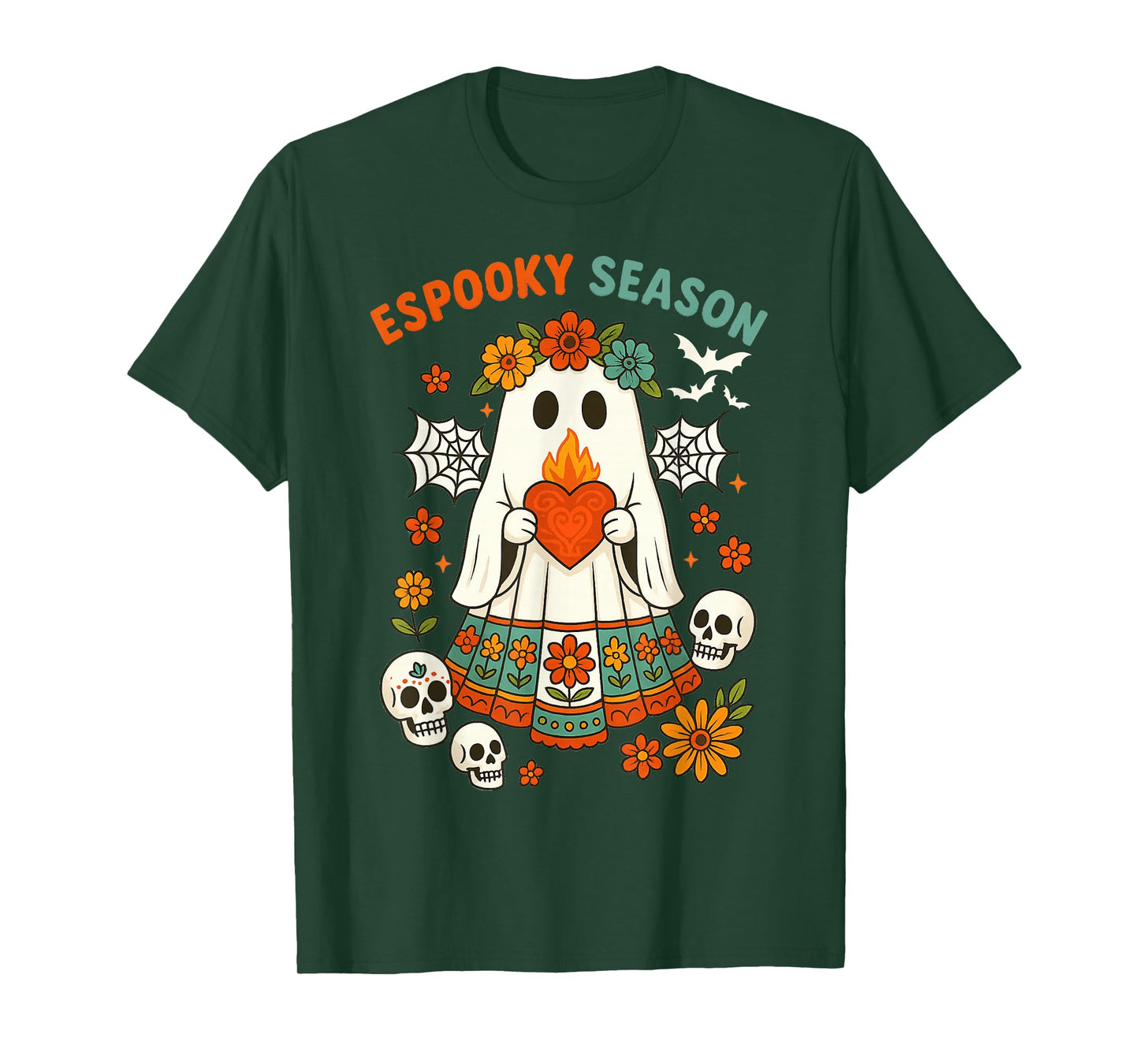 Spooky Season Mexican Ghost Flowers Funny Halloween Boo T-Shirt