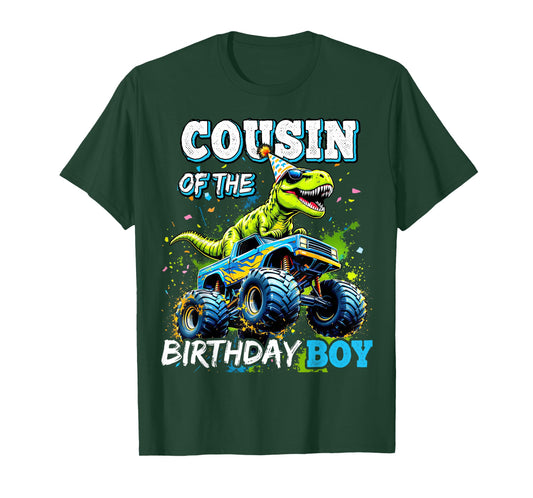 Cousin of the Birthday Boy Monster Truck Dinosaur Party T-Shirt