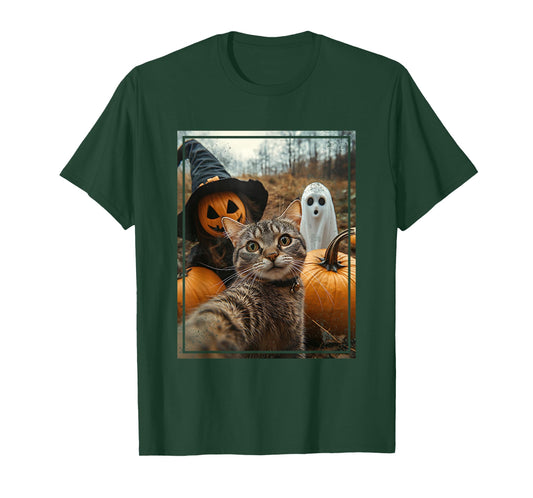 Orange Cat Selfie Halloween Pumpkin Patch Spooky Season T-Shirt
