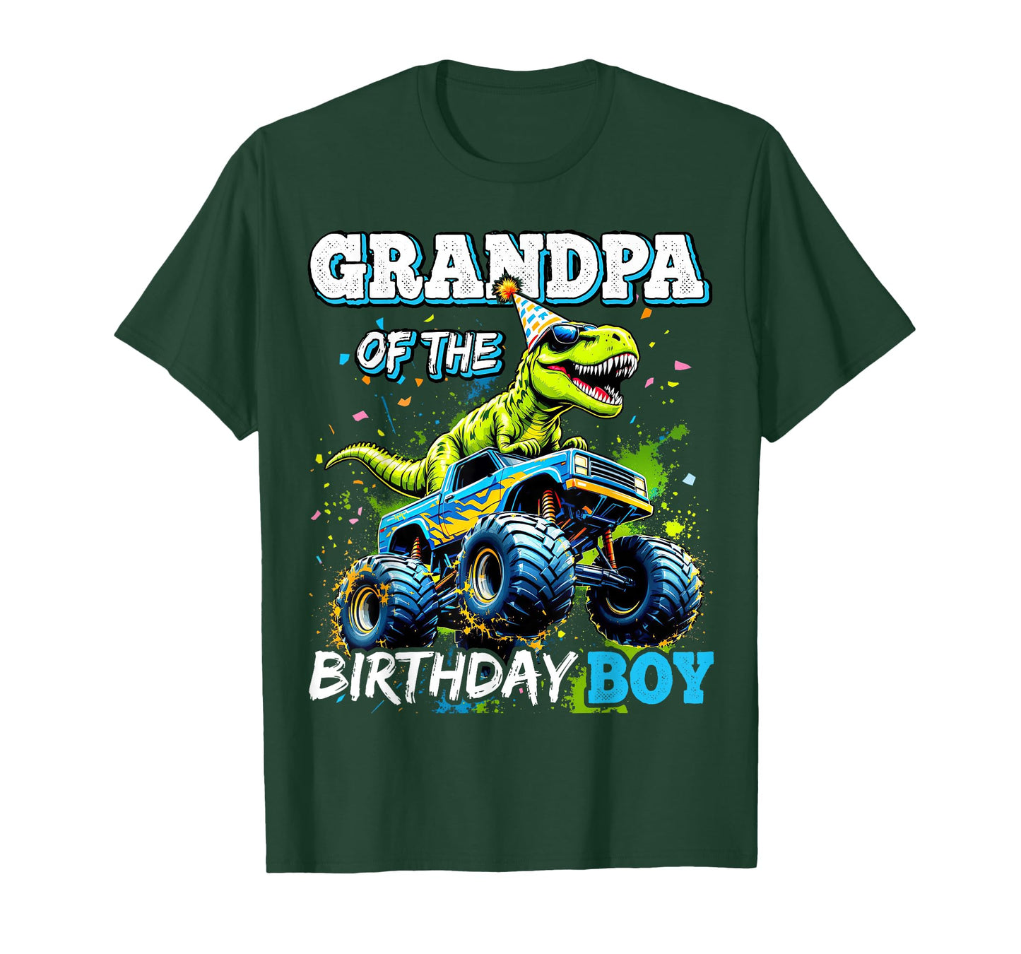 Grandpa of the Birthday Boy Monster Truck Dinosaur Party T-Shirt