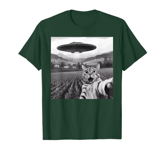 Cat Selfie With Alien UFO Cat Gifts For Men Women Kid T-Shirt