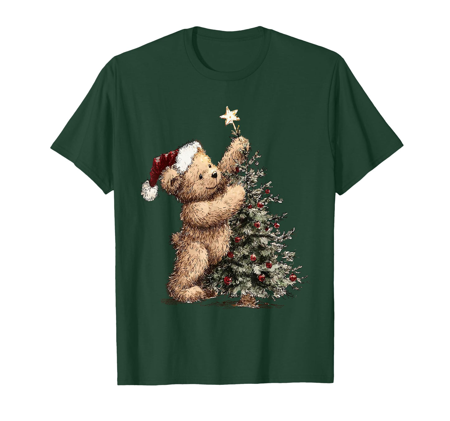 Cute Vintage Christmas Tree and Teddy Bear Santa Holiday T-Shirt