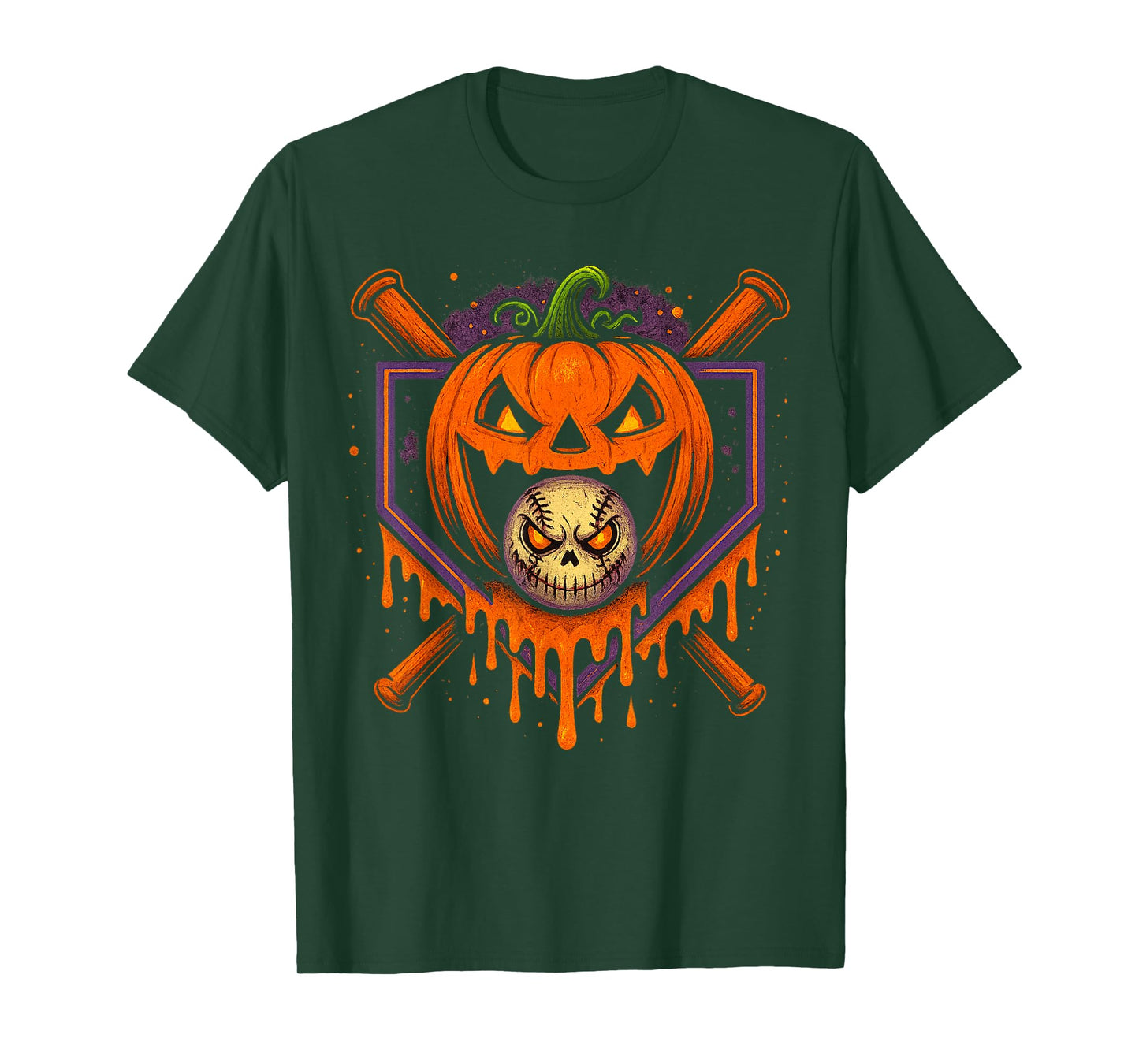 Pumpkin Halloween Baseball Ice Cream Drip Spooky Boys Youth T-Shirt