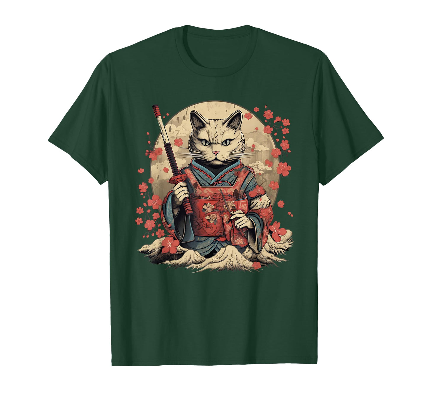 Vintage Japanese Samurai Ninja Cat Tattoo Kawaii T-Shirt