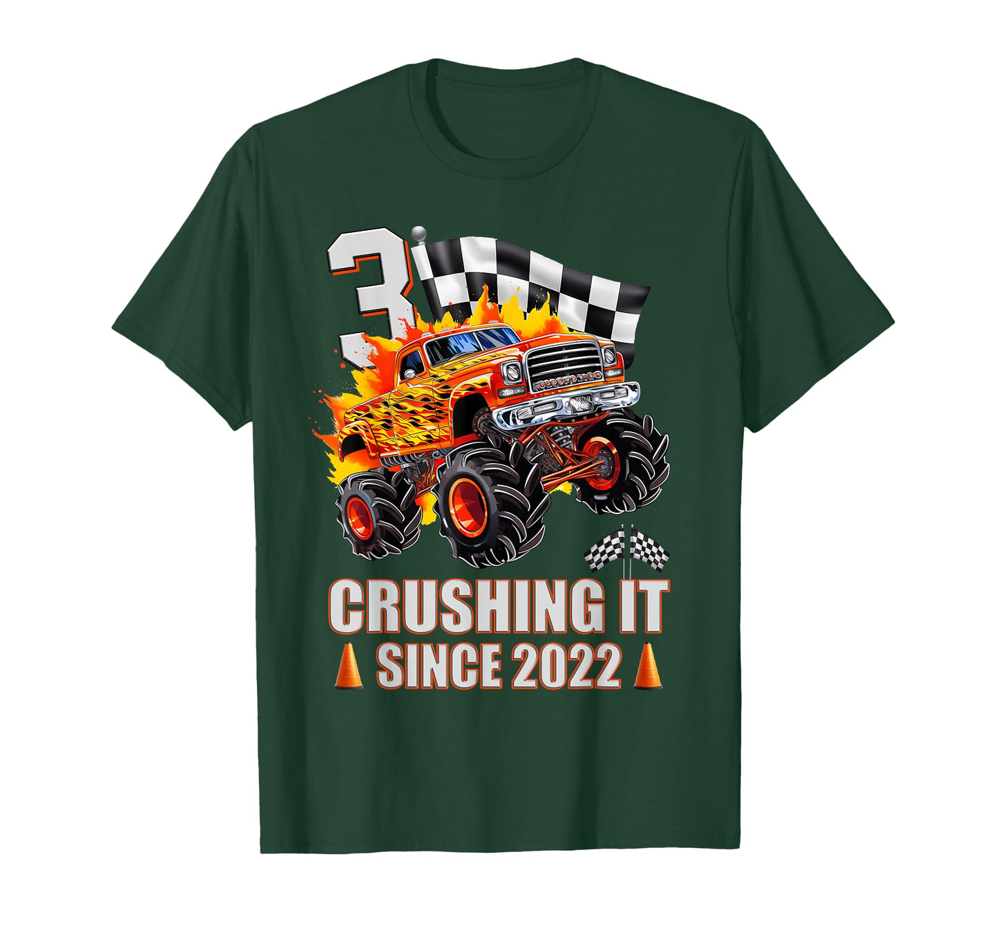 3 Crushing It Since 2022 3rd Birthday Monster Truck Kids T-Shirt