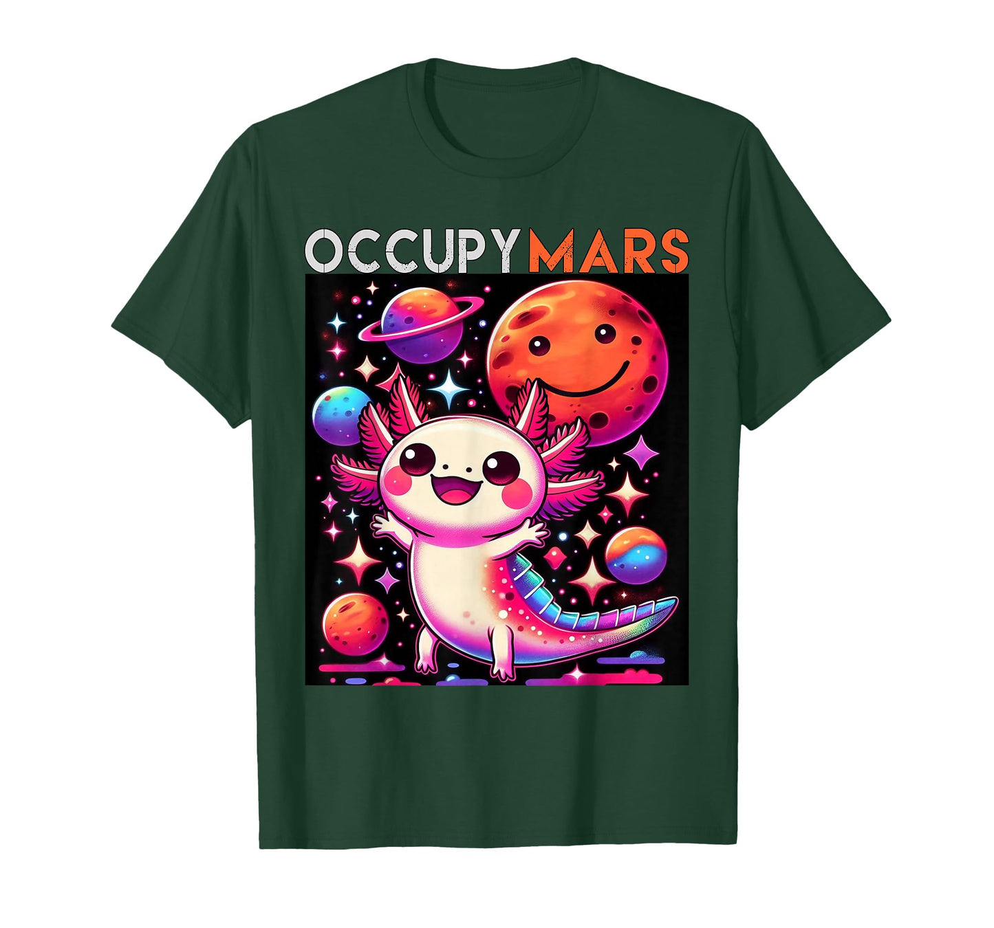 Cute Axolotl in Space Occupy Mars Galaxy Sci-Fi Kawaii T-Shirt