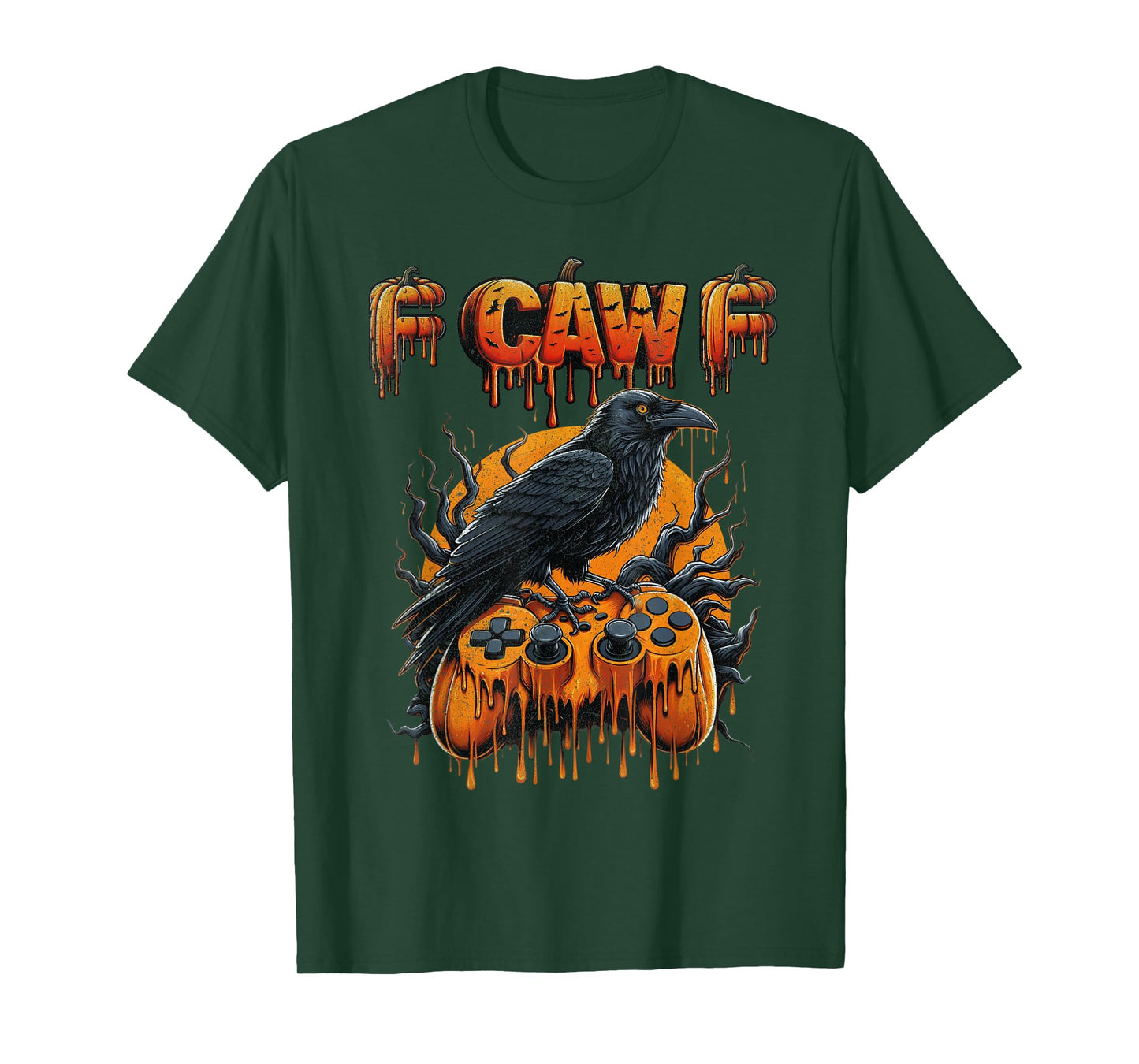 Halloween Gamer Pumpkin Dripping Gaming Crow Raven Bird Drip T-Shirt