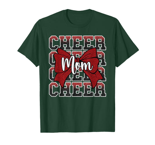 Cheer Mom Mama Bow Sport Cheerleader Cheerleading Red T-Shirt