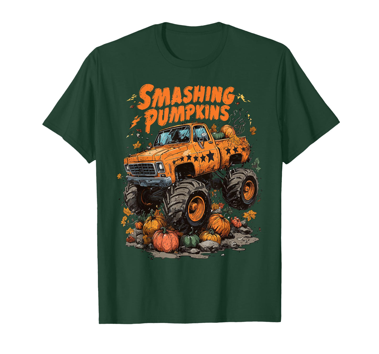 Retro Funny Monster Truck Smashing Pumpkin Boys Halloween T-Shirt