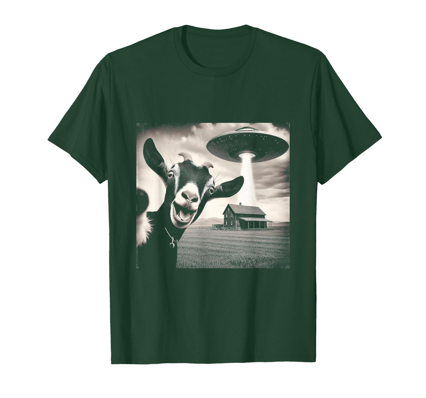 Alien Goat Selfie with UFO T-Shirt