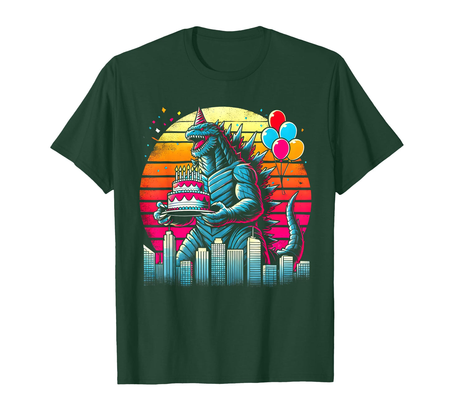 Kaiju Balloon And Cake Funny Japanese Monster Lover Birthday T-Shirt