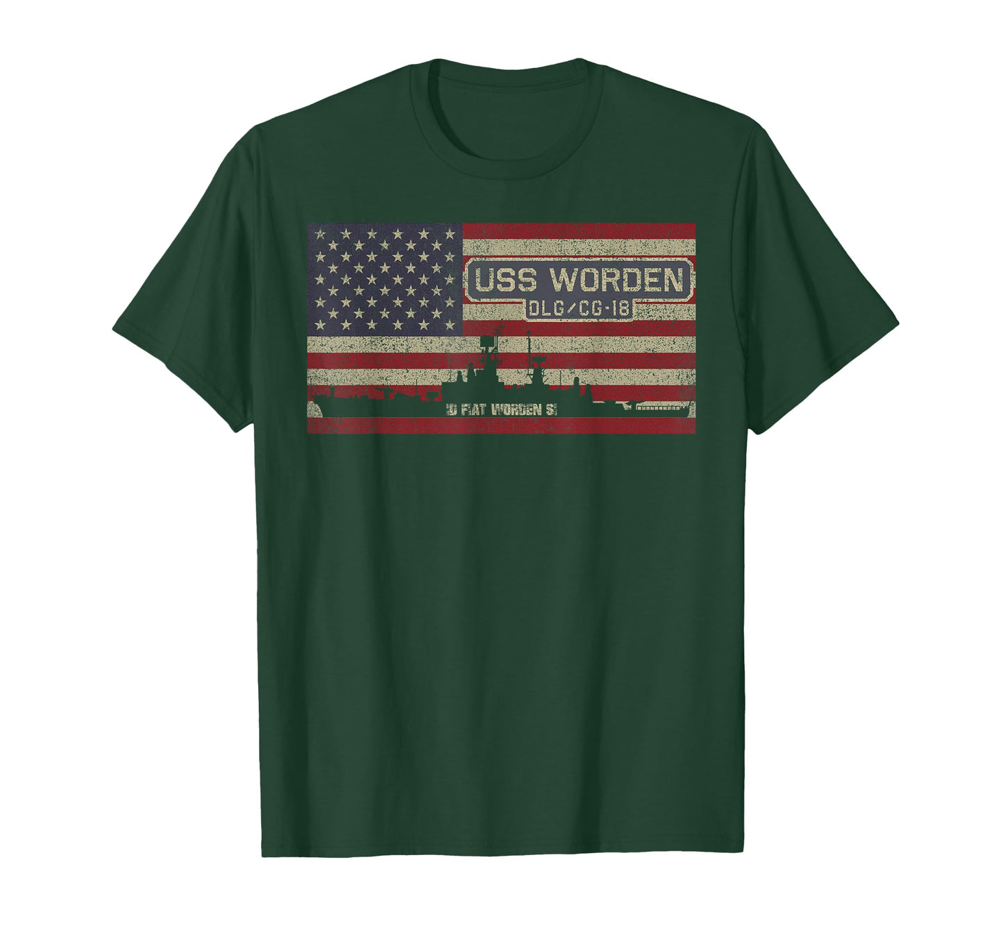 USS Worden DLG-18 Destroyer CG-18 Cruiser Ship American Flag T-Shirt