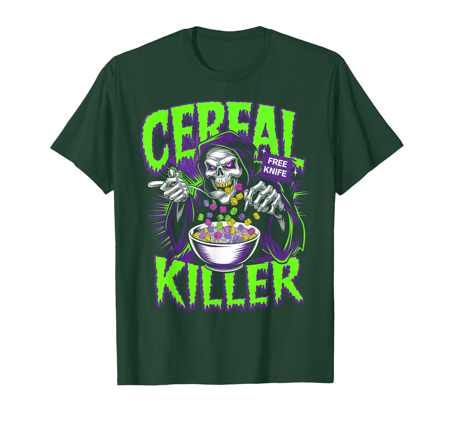Funny Horror Movies And Cereals Lovers Apparel Unisex-Adults Cereal Killer True Crime Lover Grim Reaper Halloween T-Shirt Black Small