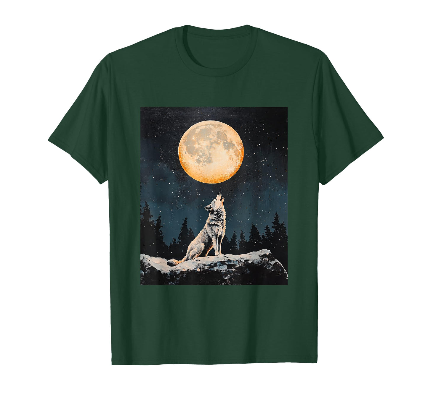 Wolf Wolves Moon Starry Night Graphic T-Shirt