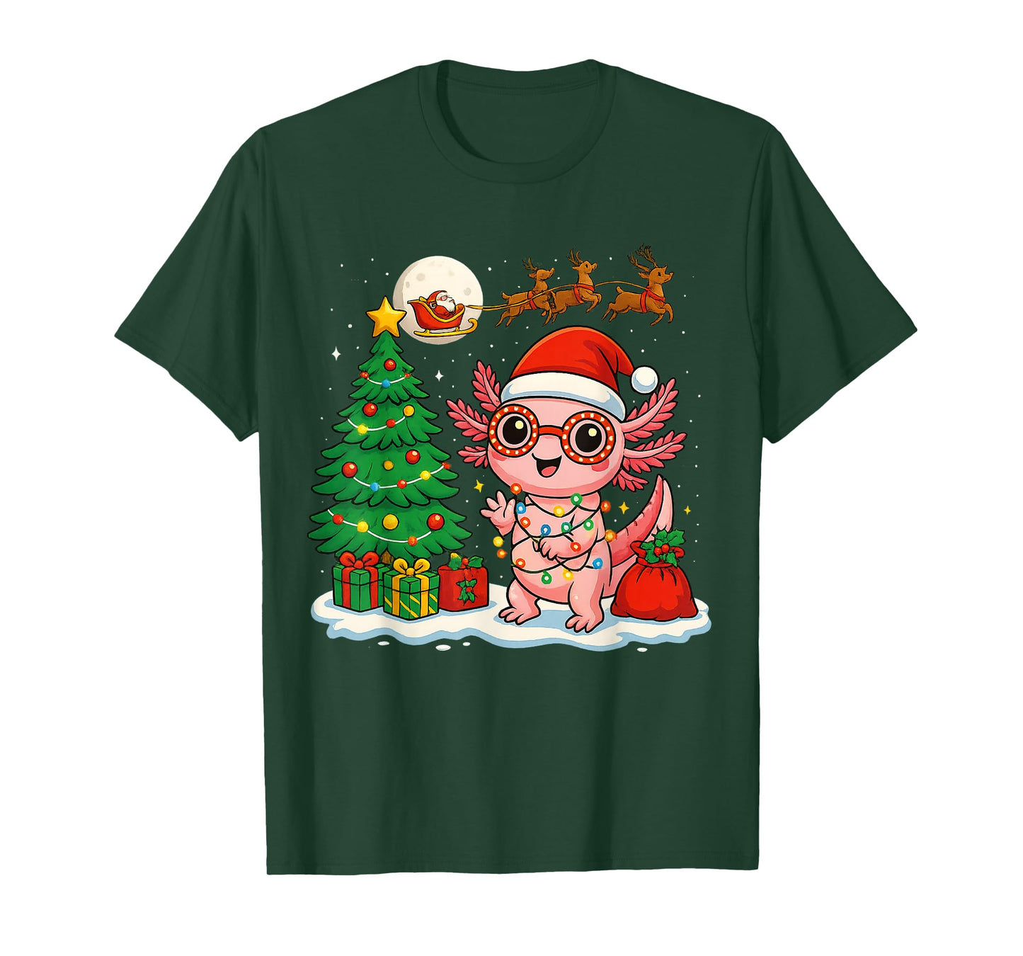 Axolotl Santa Hat Xmas Tree Lights Merry Christmas Axolotl T-Shirt