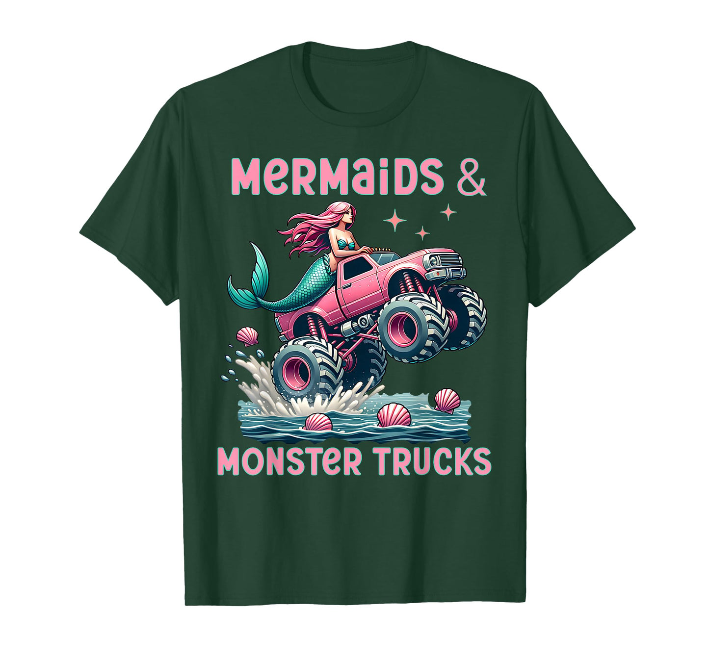 Mermaids And Monster Trucks Girls Monster Truck Show Party T-Shirt