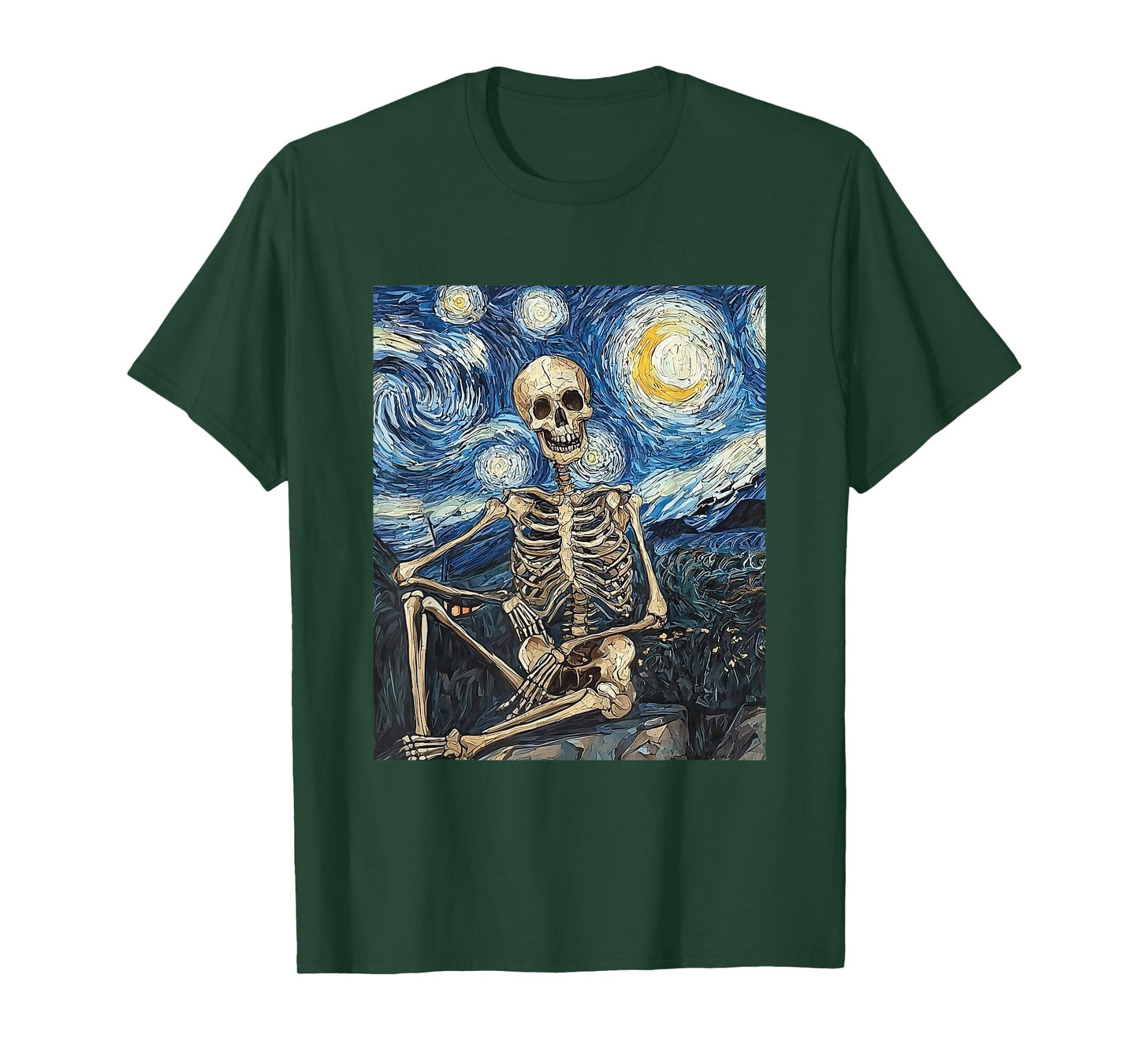 Skeleton Ghost Halloween - Van Gogh Style - Starry Night T-Shirt