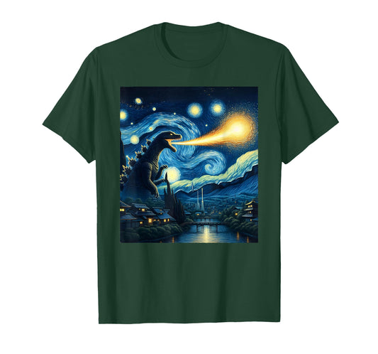 Retro Japanese Kaiju Monster Starry Night Parody Kaiju T-Shirt