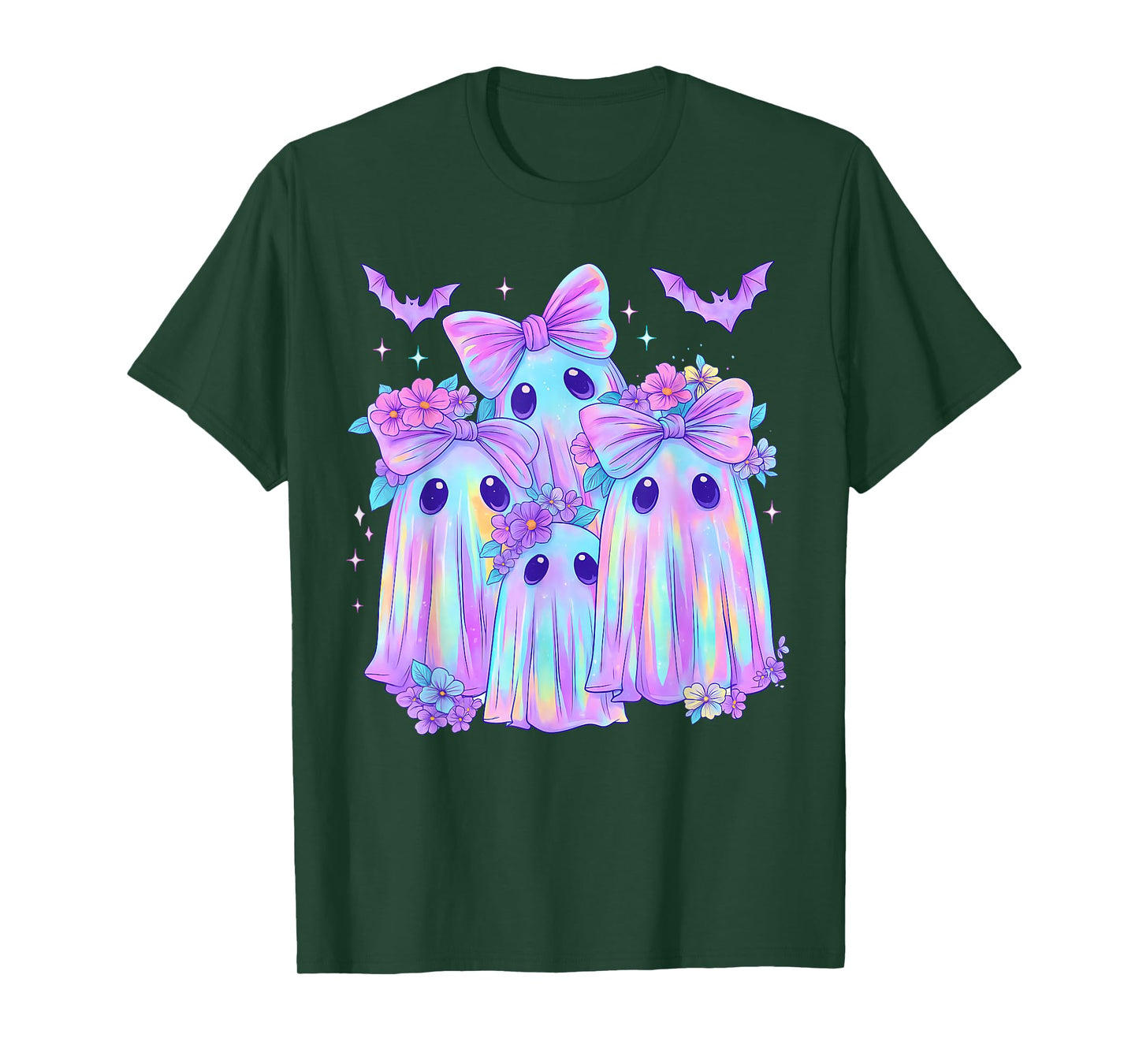Tie Dye Galaxy Ghost Pumpkin Halloween Neon Ghost Girl Women T-Shirt