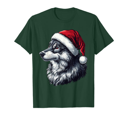 Funny Xmas Wolf Lovers Christmas Pajama Wolf Santa Hat T-Shirt