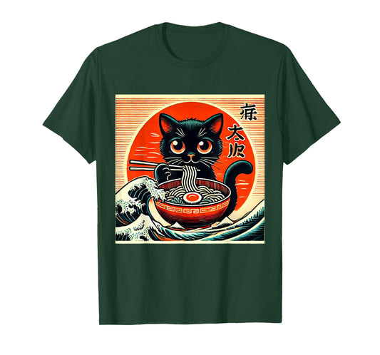 Cat Ramen Japanese Funny Graphic Tees Kawaii Cat Anime T-Shirt