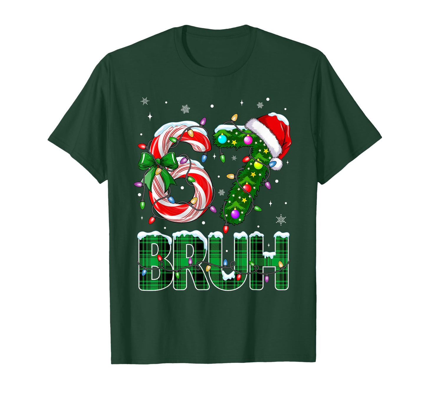 Bruh 67 Six Seven 6 7 Meme Christmas Tree Candy Cane Teens T-Shirt