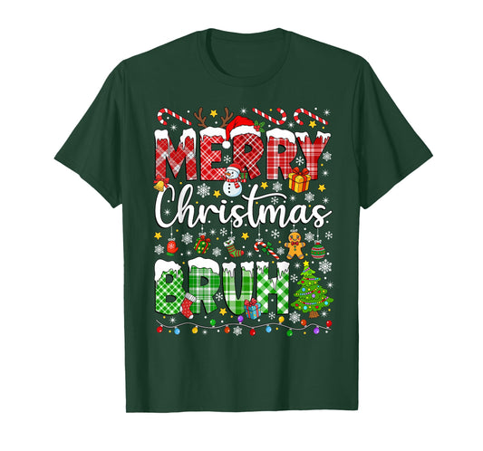 Merry Christmas Bruh Santa Funny Red Plaid Teens Boys Kids T-Shirt