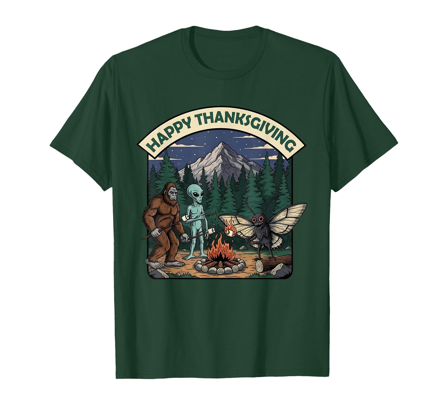 Happy Thanksgiving Shirt Men Bigfoot Alien Mothman Sasquatch T-Shirt